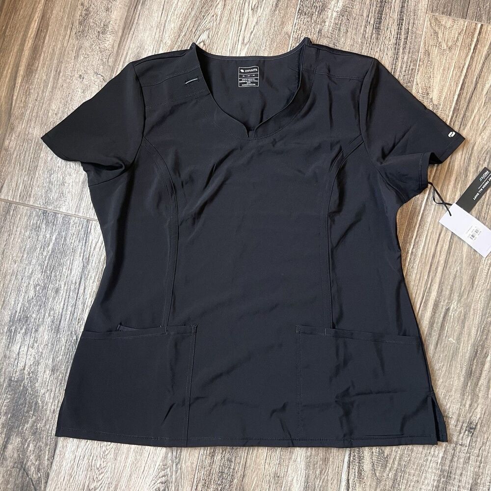 Infinity Women's Sz XL Scrub Top BLACK Nursing Pharmacy Medical Workwear NWT #35